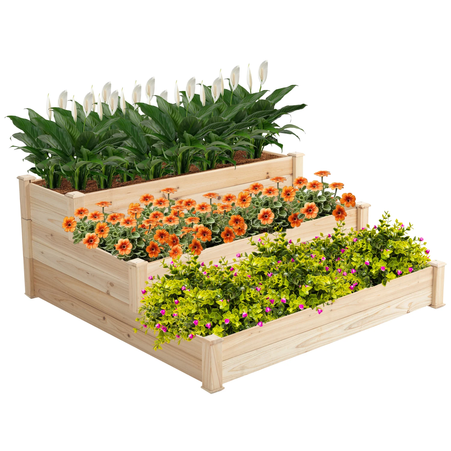 

48.6 x 48.6 x 21in Raised Garden Bed Horticulture Outdoor Elevated Flower Box Tiered Garden Bed Wooden Vegetables Growing Plante