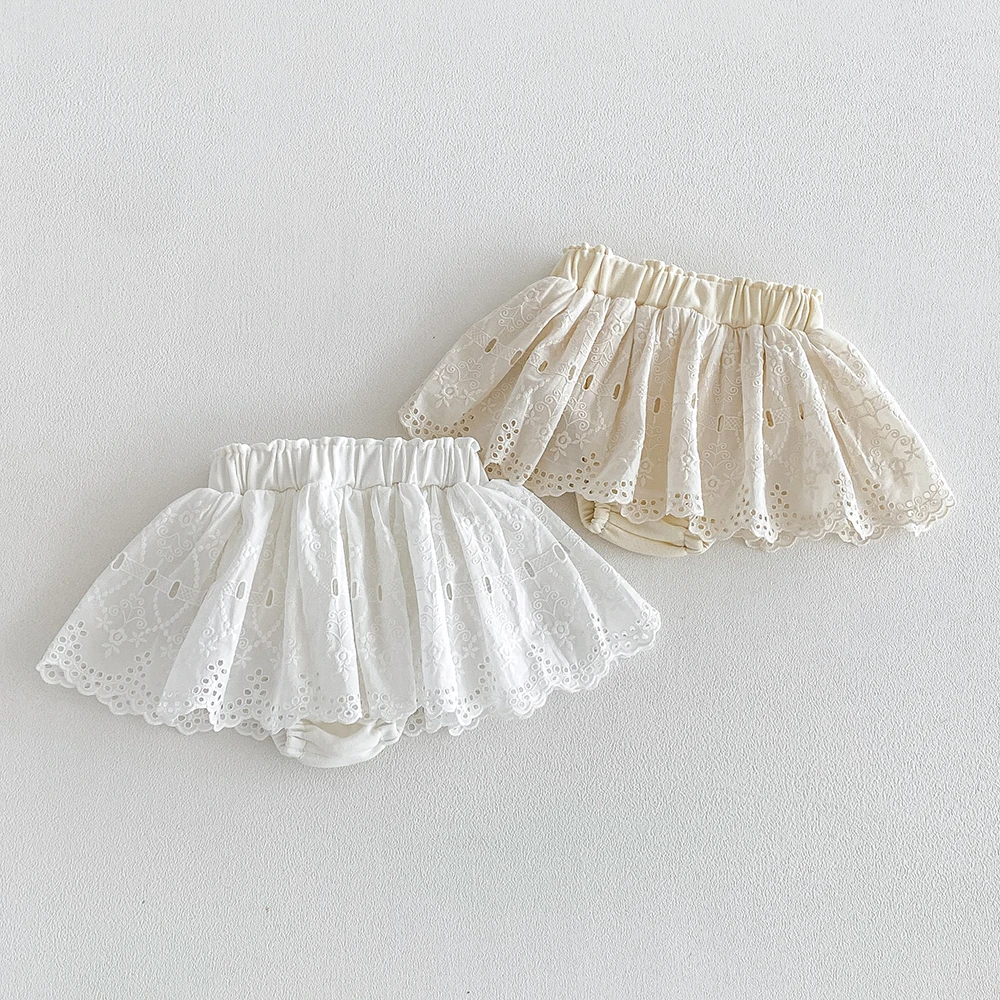 Summer Baby Lace Skirt Shorts Toddler Girls Embroidery Shorts Kids Ruffle Bloomer Infant Girls PP Shorts For 0-2Y