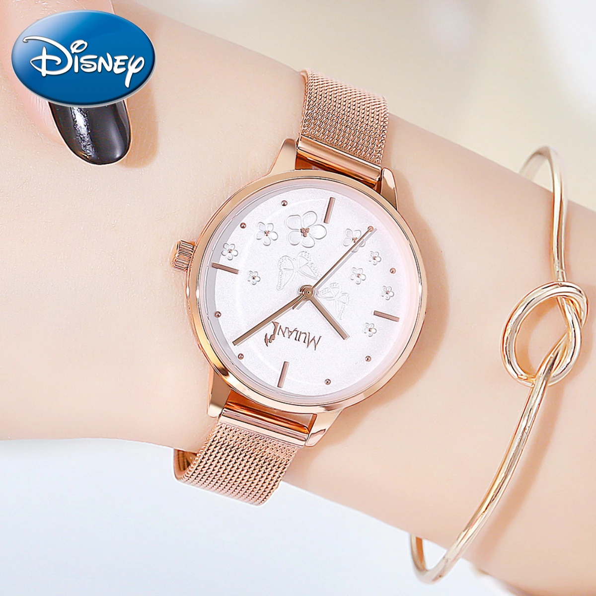 Disney Hua Mulan-Reloj de estudiante para mujer, reloj de cuarzo impermeable para niños, regalo con caja