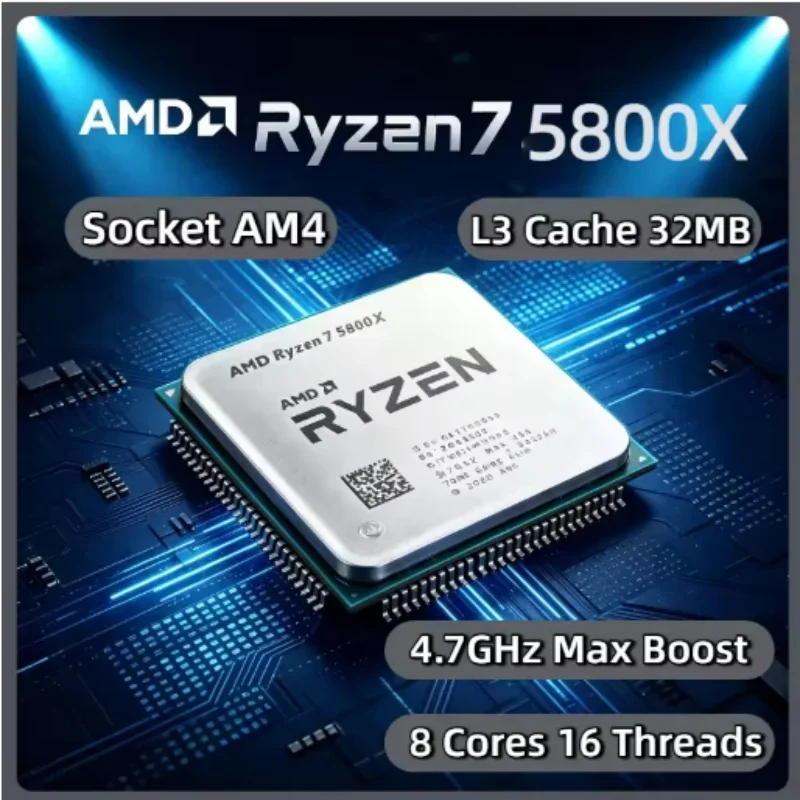 AMD R7 5800X Desktop CPU Processor 8Core16Thread AM4 Ryzen7 5800XSocket 3.8GHz Base Up to4.7GHz Boost 7nm 32MB L3 Cache Support
