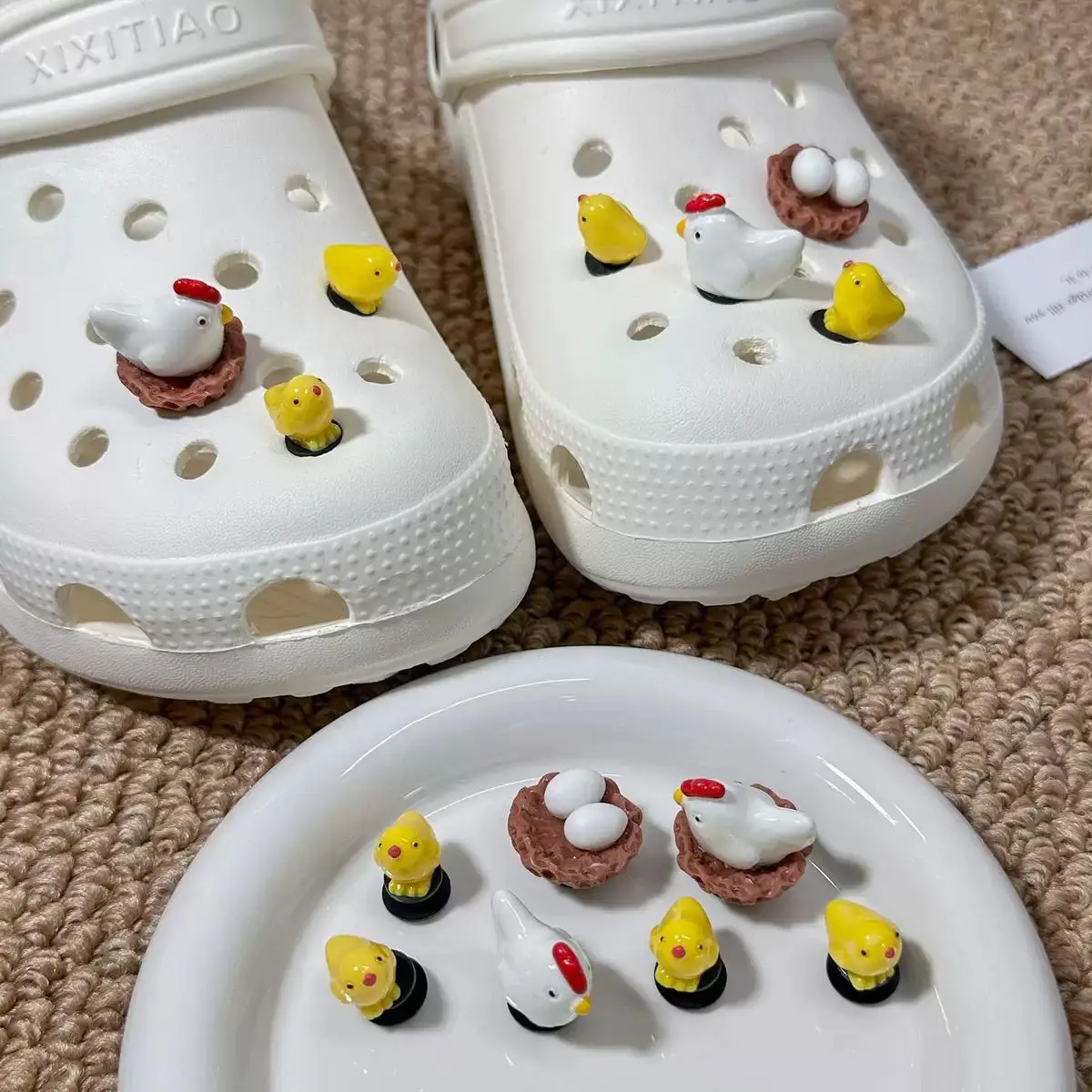 7Pcs 3D Hatching Hen Shoe Charms Fun Cartoon Detachable DIY Shoe Decor Ornaments for Clogs Bubble Slides Sandals Gifts