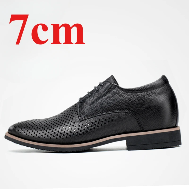 

Invisible Height-increasing Shoes for Men's 7cm Cowhide Breathable Hollow Leather Sandals Formal Office Business Elevated Shoes