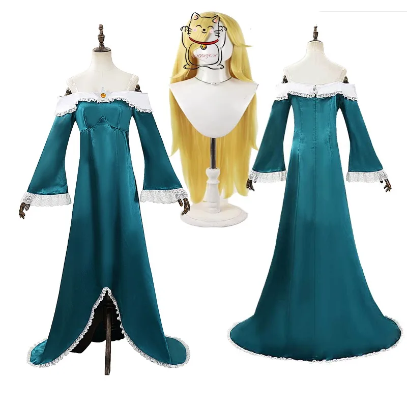 

New Anime Rosata Green Cosplay Long Dress Wig Character Stage Performance Dress Halloween Carnival