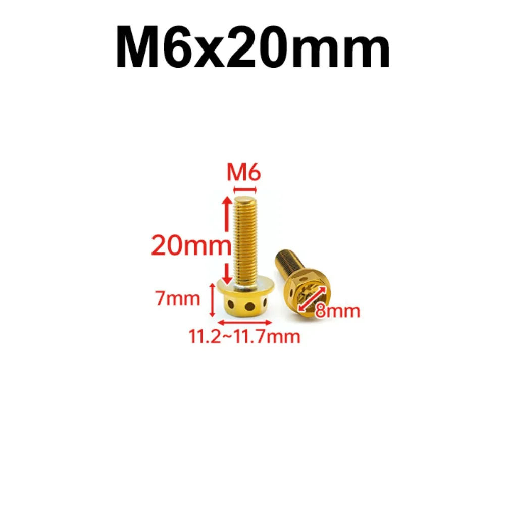 M6 M8 Titanium Bolt With Drilled Holes Gold/Burnt Blue Titanium Flange 10/15/20/25/30/35/40/45/50/60 Titanium Screws Motorcycle