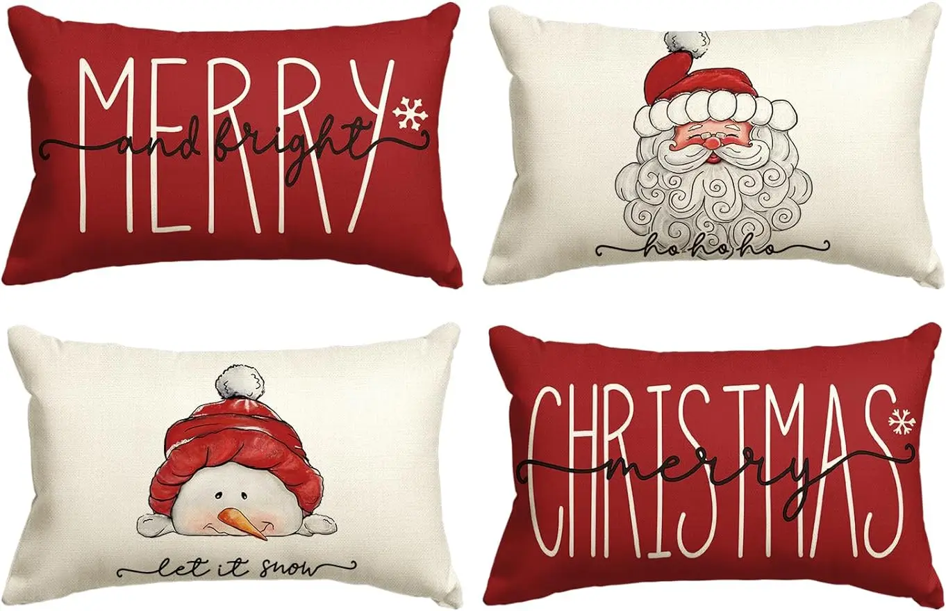 Color life Christmas blessing Santa snowman pillowcase, winter holiday cushion cover decorative sofa waist pillowcase 30X50cm