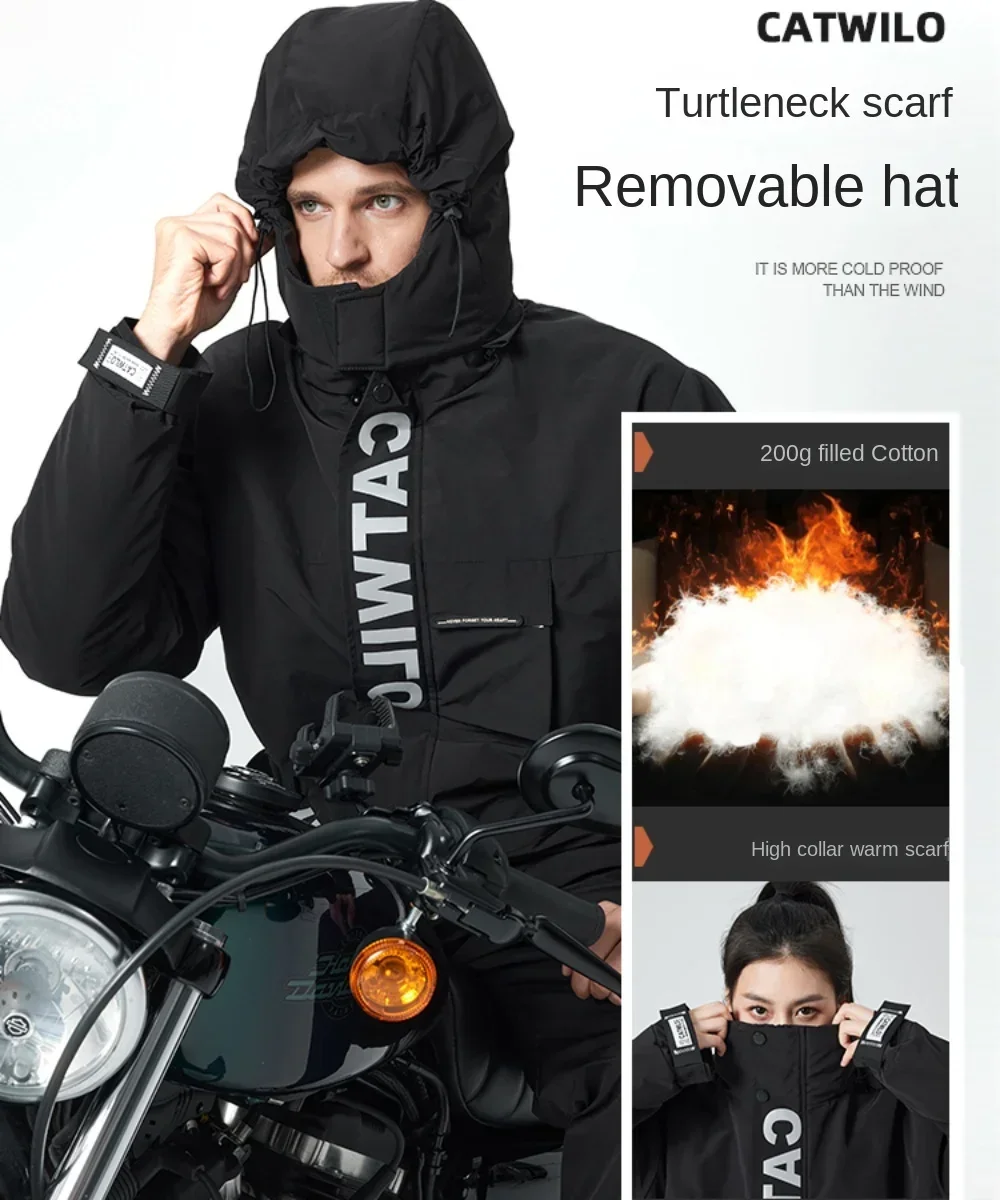 Parabrisas de motocicleta eléctrica, trajes de moto de nieve de terciopelo grueso, ropa antifrío, impermeable y cálido, invierno