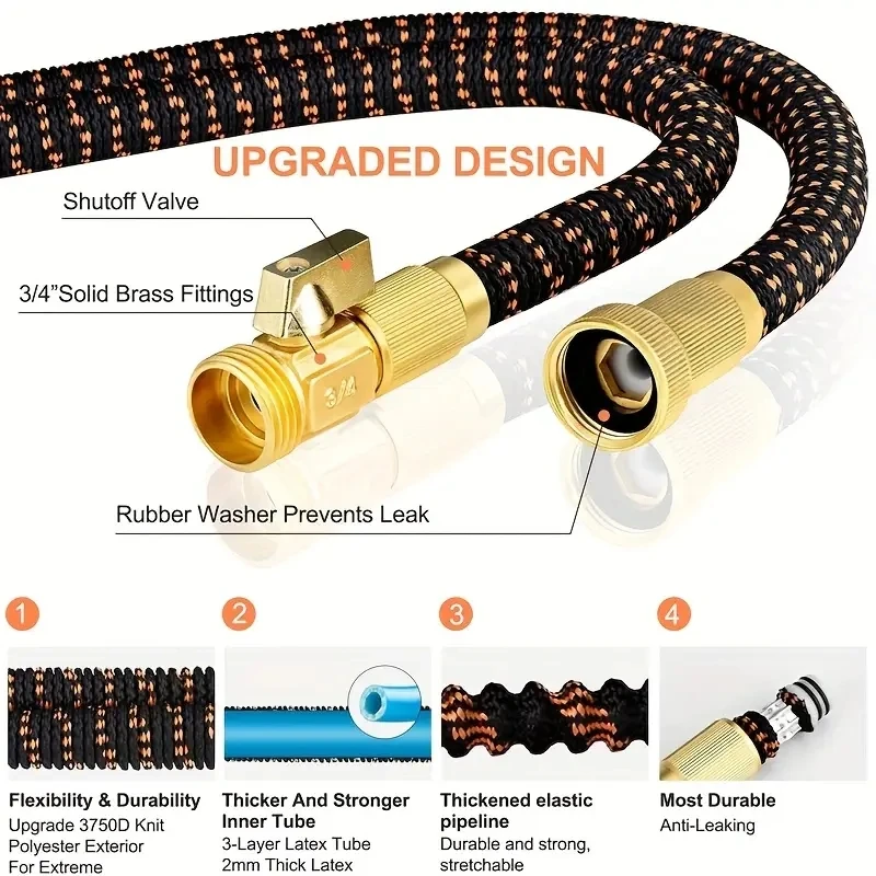 2026 High Quality Hose Flexible Expandable Garden Hose 3/4 Metal Joints High PressureCar Wash Hose Expandable Garden Water Hose