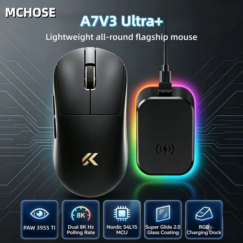 MCHOSE A7 V3 Ultra+ Lightweight Wireless Gaming Mouse Pixart3952Ti Flagship Sensor 50000 DPI FPS Esports Office Mouse
