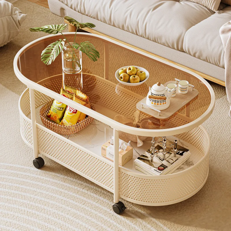 Cream style coffee table, movable small unit, sofa side table, simple modern living room, household tea table, snack cart