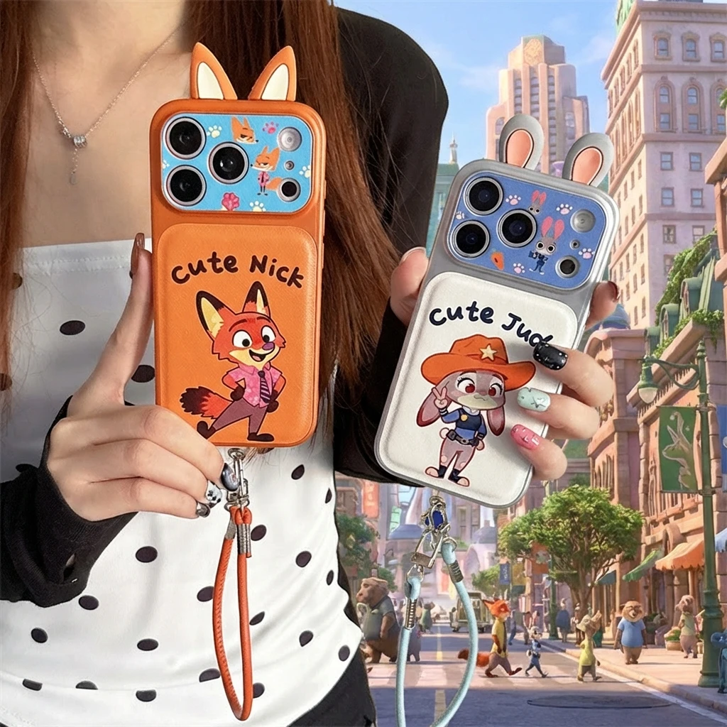 Funda Protectora 3D con Orejas de Judy y Nick para iPhone 14, 13, Compatible con 17, 16, 15 PRO MAX, Antigolpes y Anti-Caídas