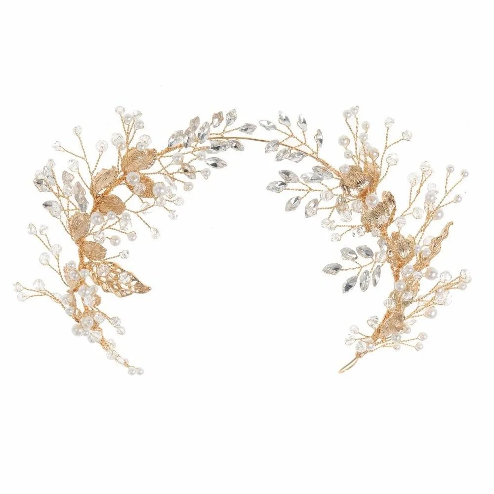 

Romantic Beaded Bride Wedding Tiaras Pearl Flower Bridal Headwear Rhinestone Alloy Flower Headbands Bridal