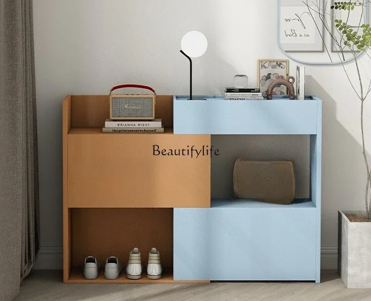 

D06Cream Style Solid Wood Retractable Shoe Cabinet High-End Corner Entrance Shoe Cabinet with Drawers