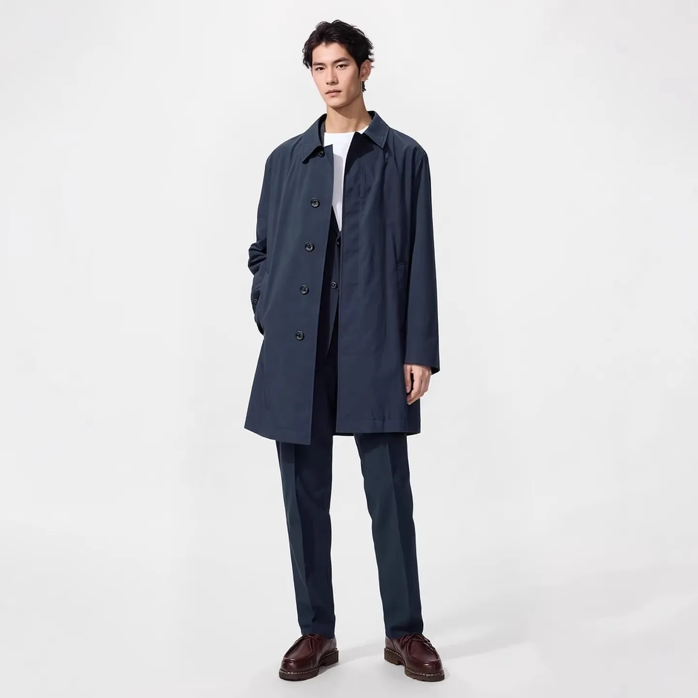 Men's Long Sleeve Single Button Coat Spring 2026 Stand Collar Windbreaker Standard Fit Polyester Fiber Durable Daily Wear