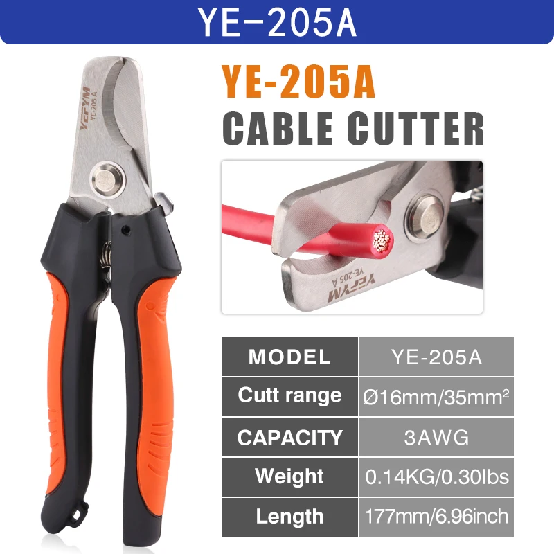 YE-205/205A Kabelknipper-afstriptang Industrieel niveau Snijcapaciteit 24mm²/38mm² Diameter 10mm/16mm 5CR13 Staal Gereedschap