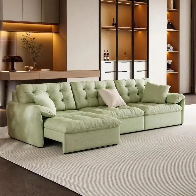 Electric Recliner Sofa Scratch Resistant Fabric Cloud Shaped Design Compact Three Seater for Small Living Rooms