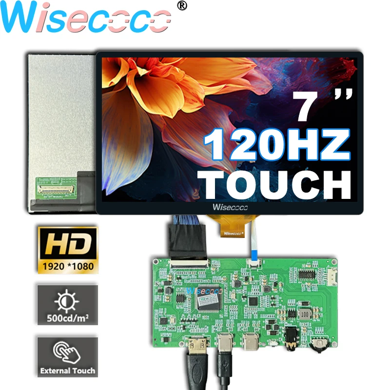 

Wisecoco 7 Inch Touch 60-120 HZ High Brightness Type-C FHD LCD Screen High Fresh 1920x1080 FHD Display for Raspberry Pi
