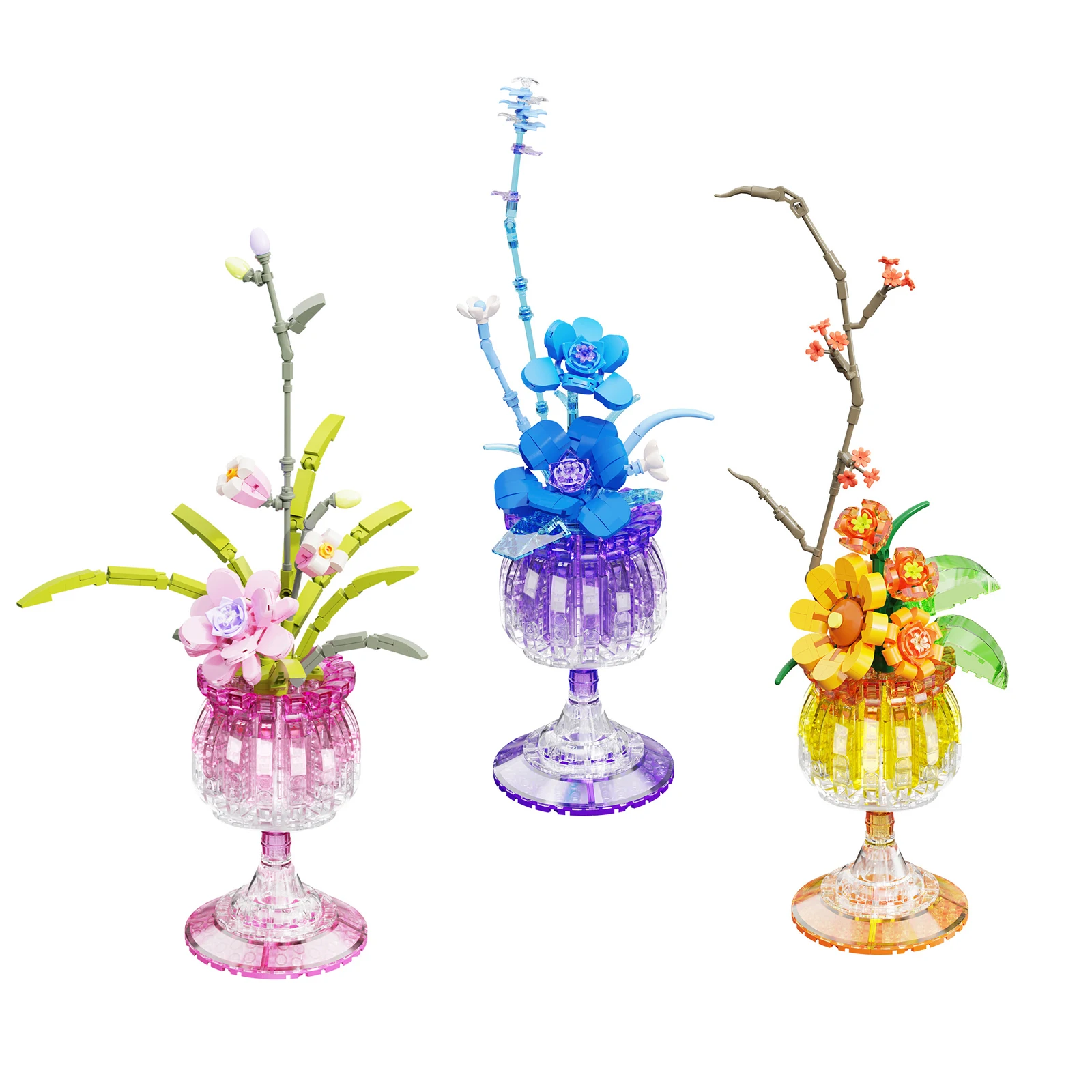 

Mini Bricks Goblet Flowers Phalaenopsis Orchid Plum Blossom Sunflower Building Blocks Potted Plants Home Office Ornamnets Gifts