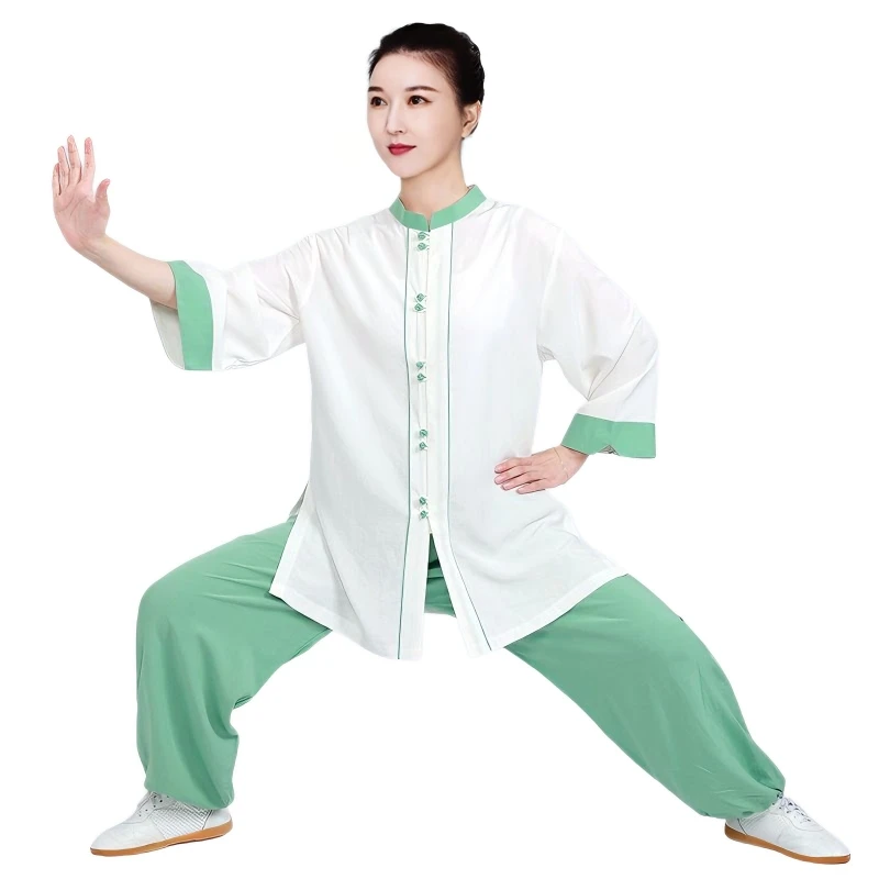 Long Sleeve and Short Sleeve two style Embroidered Tai Chi Suit for Comfortable Loose Fit Wushu Uniform for Taijiquan Practice