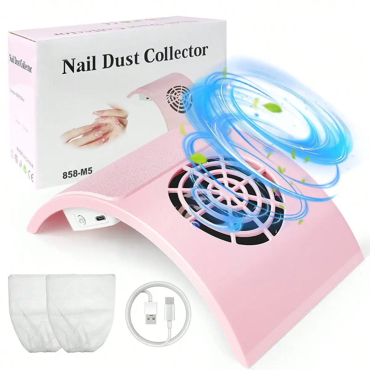 

USB Powered Nail Dust Collector With 2 Reusable Filters - Portable 858-M5 Acrylic Nail Dust Extractor Fan (Plug And Play) Nail Art Tool - Pink
