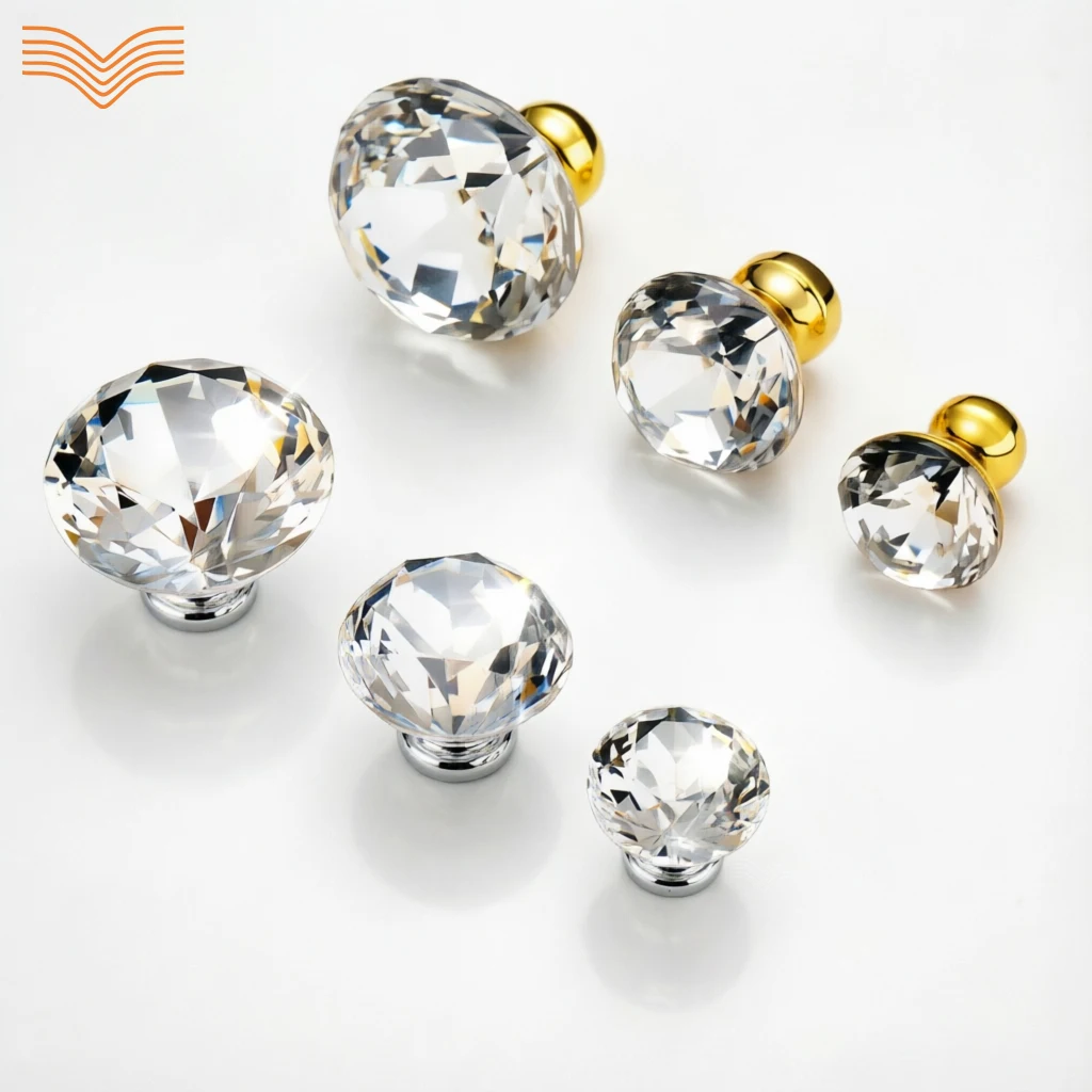 Minimalist European Clear Rhinestone Crystal Single Hole Knobs Zinc Alloy Small Handles for Wardrobe Cabinet Drawer Furniture