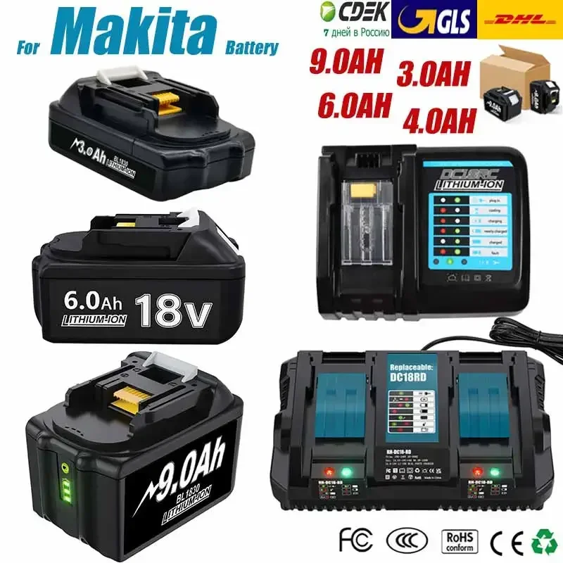 

For Makita Rechargeable 18V 3.0AH/4.0AH/6.0AH/9.0AH Li-Ion Battery BL1830 BL1815 BL1860 Replacement Power Tool Battery/charger