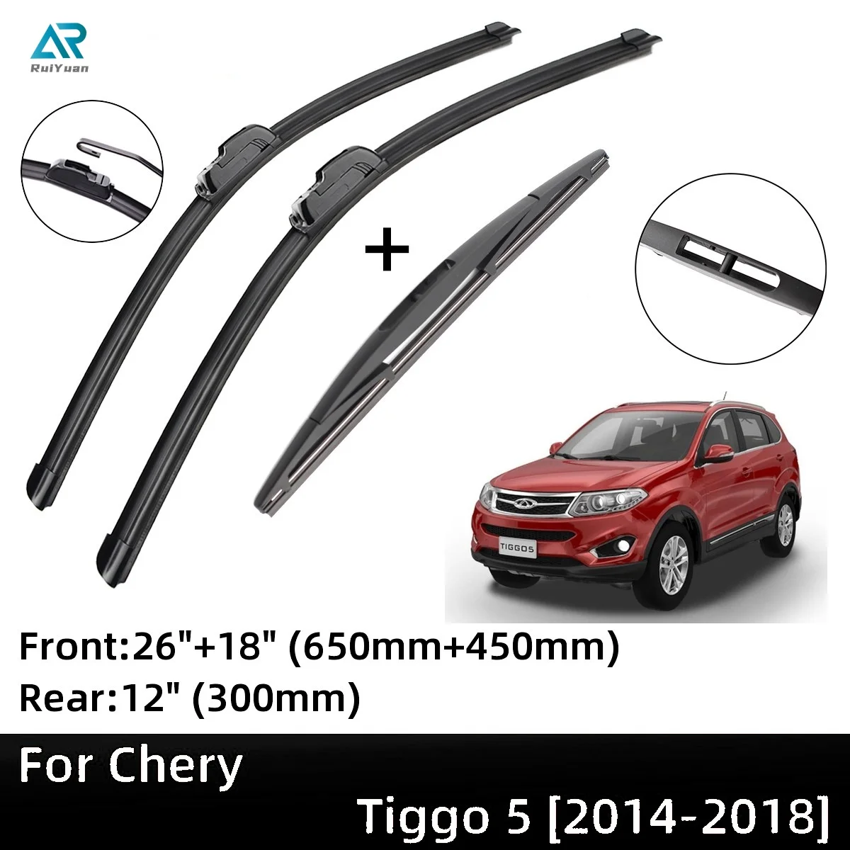 

For Chery Tiggo 5 2014-2018 Front Rear Wiper Blades Brushes Cutter Accessories J Hook 2014 2015 2016 2017 2018