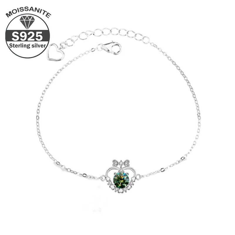 

Colorful Bracelet Girls Light Luxury Delicate 925 Sterling Silver 50 Carat Green Moissanite Heart Shaped Jewelry