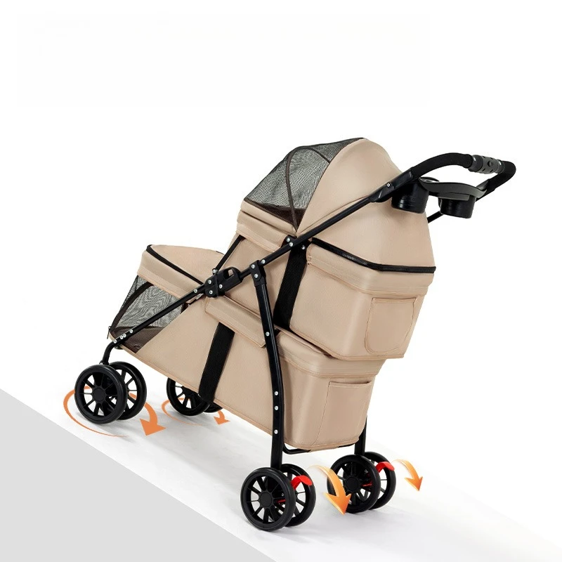 Double Pet Stroller Foldable Stroller for 2 Dogs Cats Two-Seater Carrier  Twin Dog Walk Jogger Travel Carriage with Cup Storage - AliExpress 15