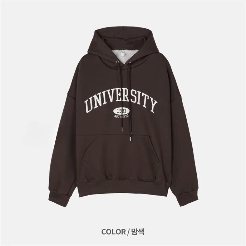 QICHE Men Spring Letter‑Embroidered Hooded Sweatshirt Loose Pullover Hoodie Korean‑Style Trendy Versatile Casual Male Top
