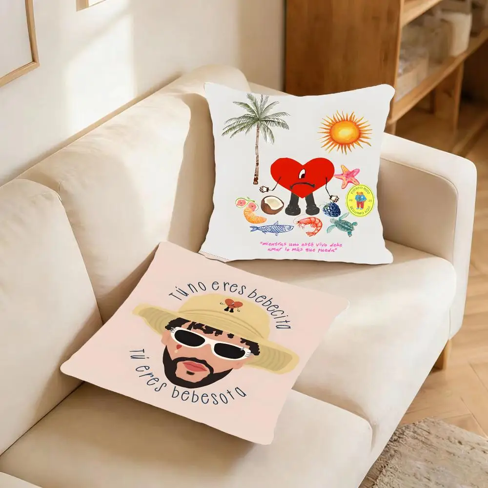 Celebrity Music Bad Bunny Cushion Cover Warm coral fleece Cute kawaii plush Kawaii mascot throw