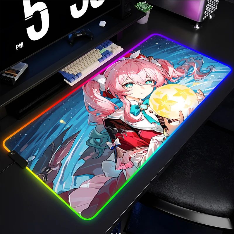 

RGB Mouse Pad Gamer Computer Honkai Star Rail Hyacine Desk Mat Modern Cute Table Keyboard Pad LED Laptop Carpet Gaming Mousepad