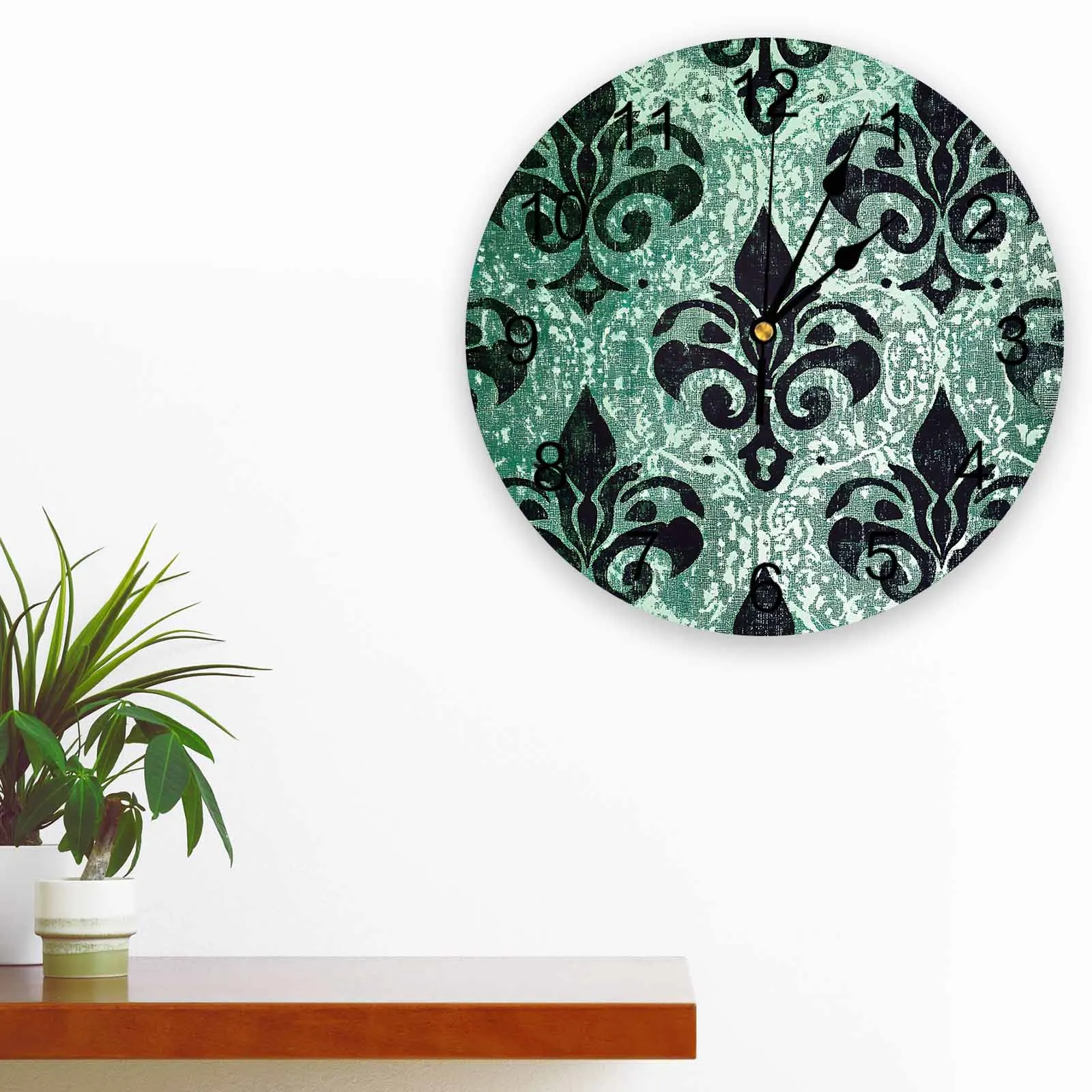 

Traditional Flower Texture Wall Clock Large Modern Kitchen Dinning Round Clocks Bedroom Silent Hanging Watch