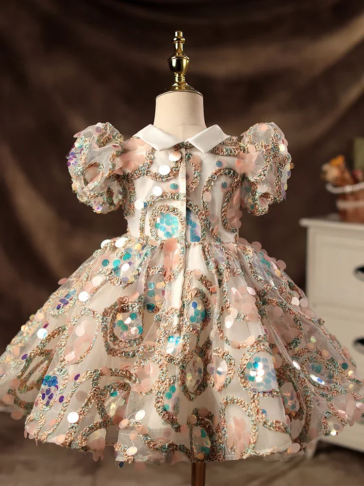 

High-End Sequins Beaded Spanish Turkish Court Vintage Princess Ball Gown Baby Girls 1st Birthday Baptism Party Dresses y484