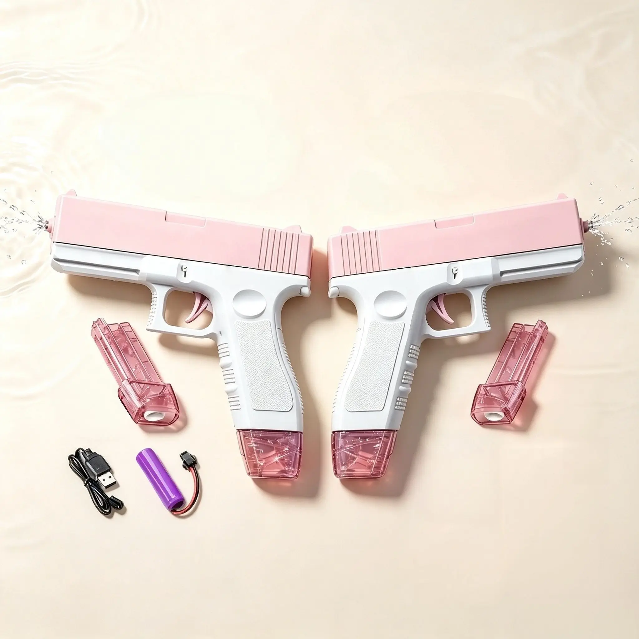 4-Piece Set of Children's Water Guns with Data Cable, Battery, and Clip, Durable and Long-Lasting Suitable as a Summer Beach and Pool Toy, a Universal Water Gun Toy for Boys and Girls, and a Fun Gift for Parent-Child Interaction.