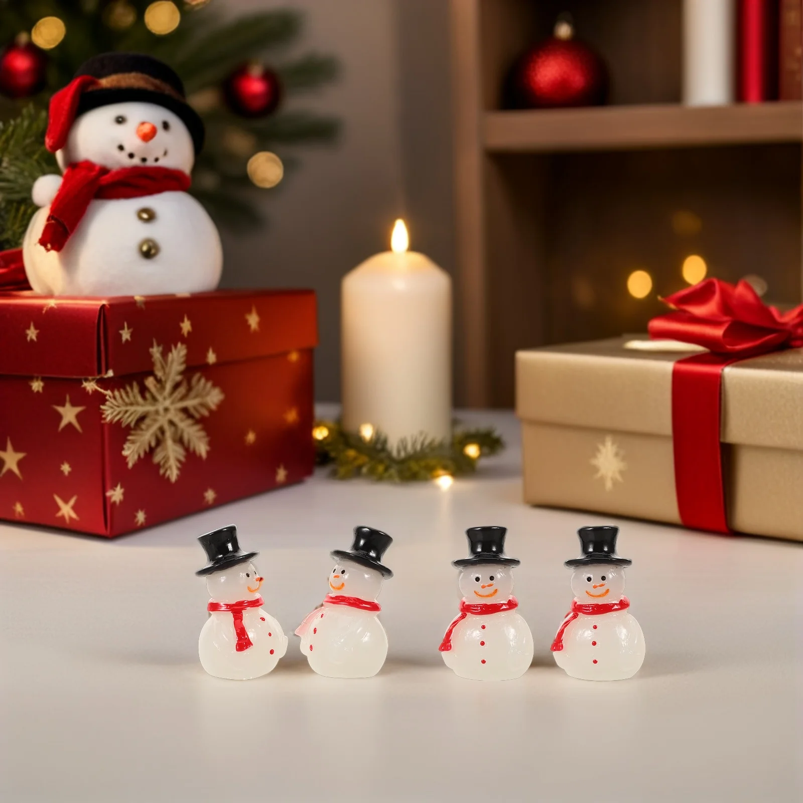 

16 Pcs Christmas Little Snowman Ornaments Mini Accessories Decorations Resin Figurines Winter