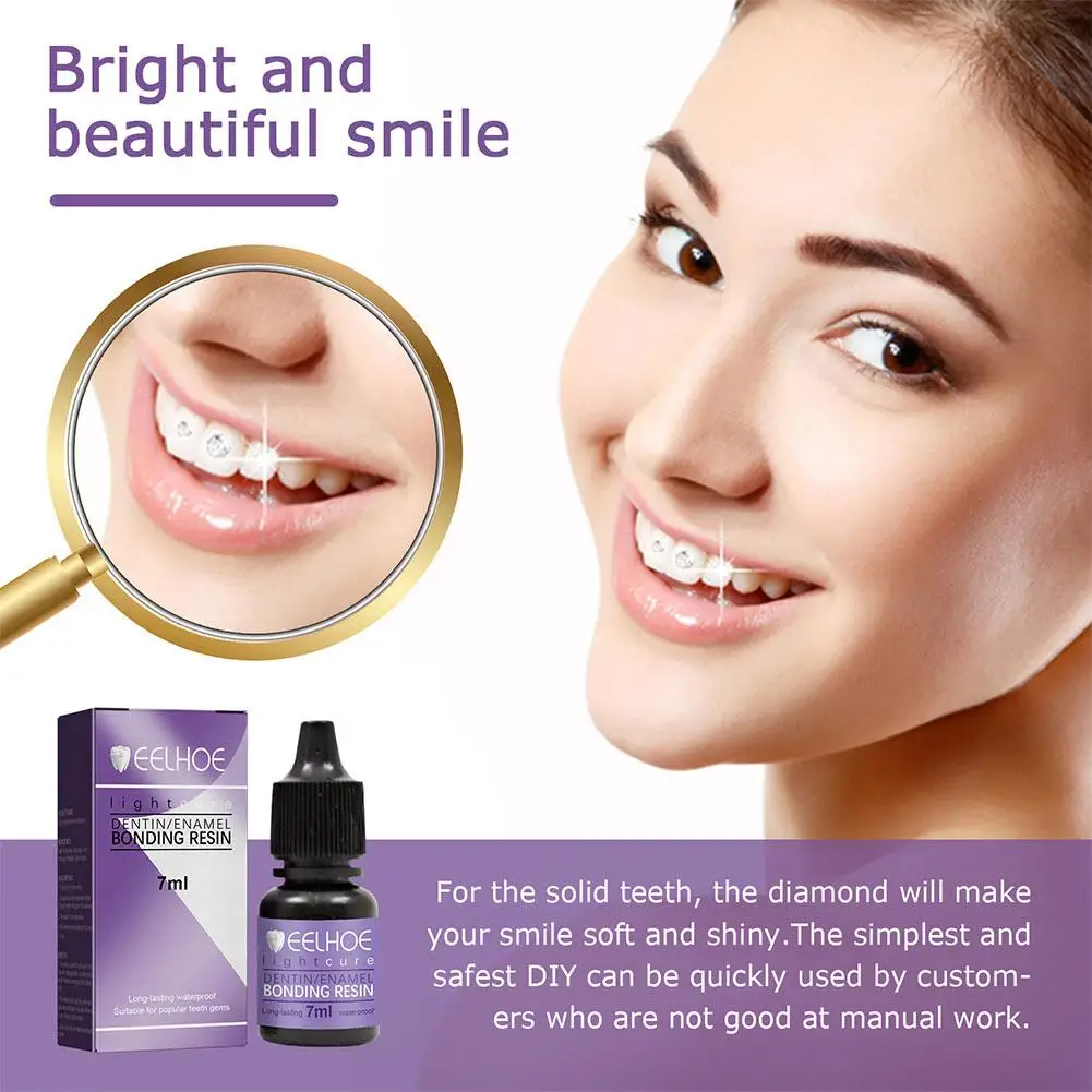 Cola dental para pedras preciosas, 7ml, adesivo dental para pedras dentárias, kit de cola unissex, decoração dentária, joias de cristal, dente resistente, novo