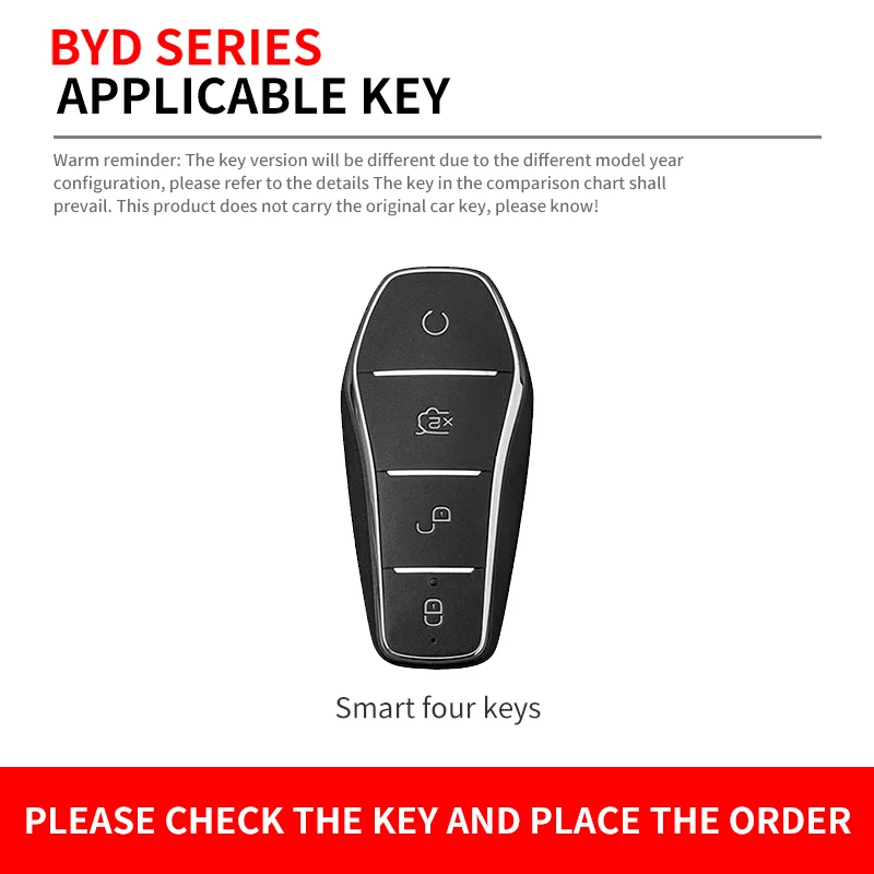 Zinc Alloy Key Fob Shell Full Wrap Protective Case with Keychain for BYD Han, Tang, Song Plus, Yuan Plus, Atto 3, Seal, Dolphin