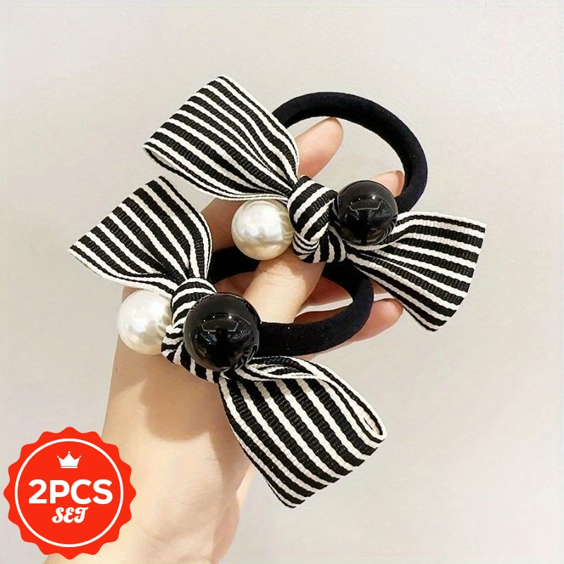 

2Pcs/set Glitter Hair Ties with Cute Floral - High Elastic Shiny Hair Bands for Women, Elegant Ponytail Holders for Daily Use