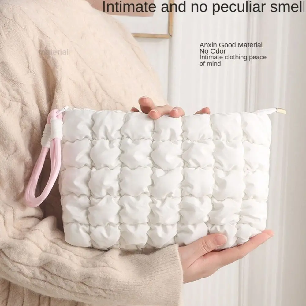 Sweet Korean Style Puffy Makeup Pouch With Zipper Large Capacity Cloud Handbag Soft Solid Color Cosmetic Bag Travel