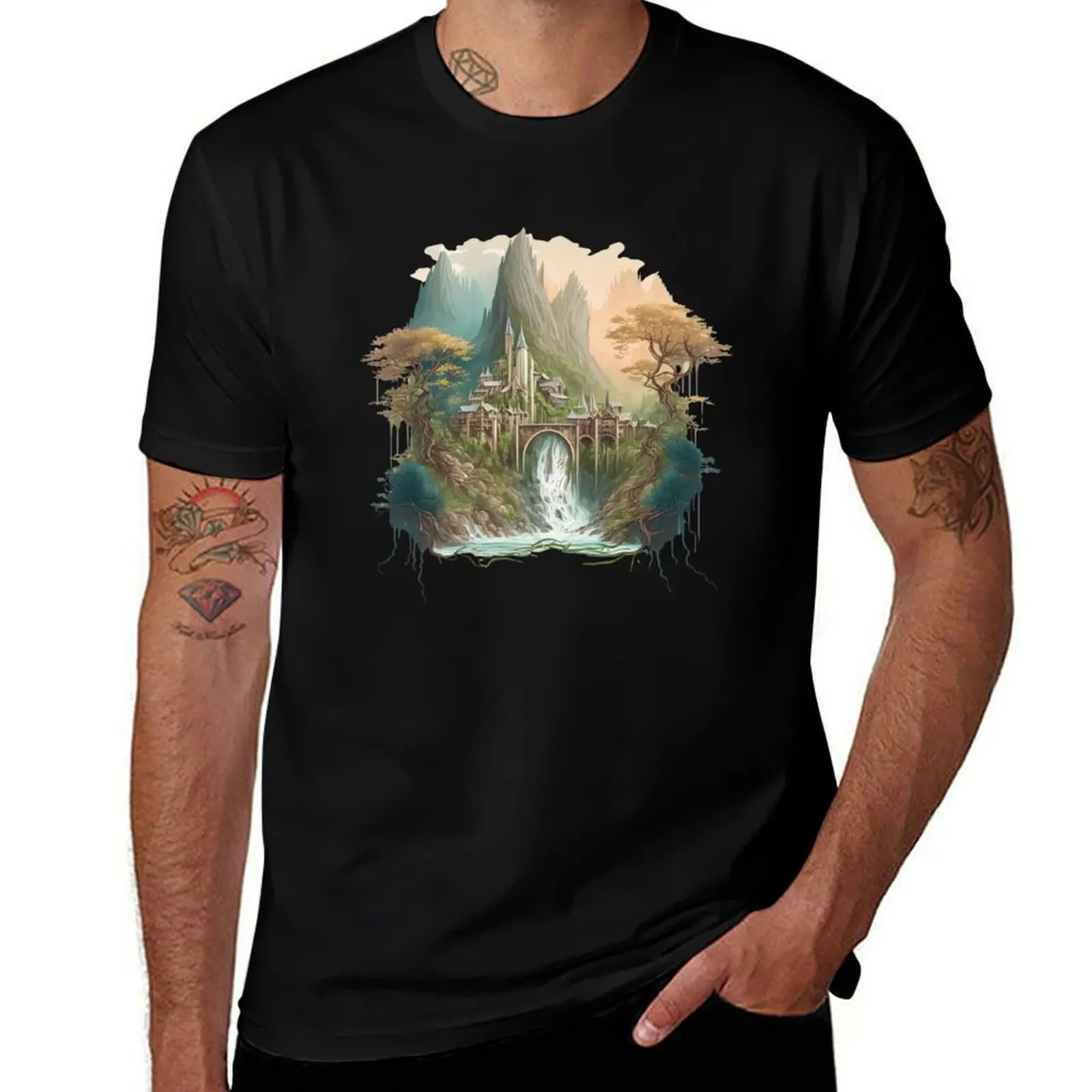 The Last Homely House - Waterfall - Fantasy T-Shirt Summer Festival T-Shirt