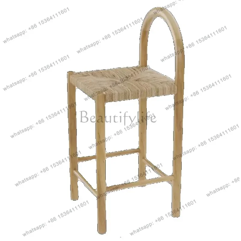 yj21 Woven Wooden High Bar Chairs Rattan Modern Nordic Comfortable Fashion Adults Bar Chairs Party Waiting Relax Muebles Furnitu