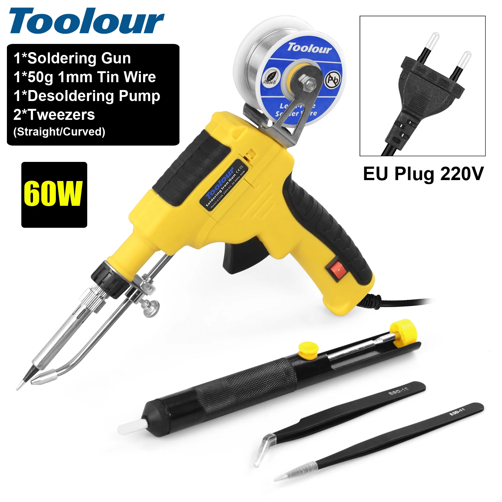 Toolour Soldering Gun Kit 430℃ Automatic Send Tin Soldering Gun with Welding Wire, One-handed Operation for Electronics Repair