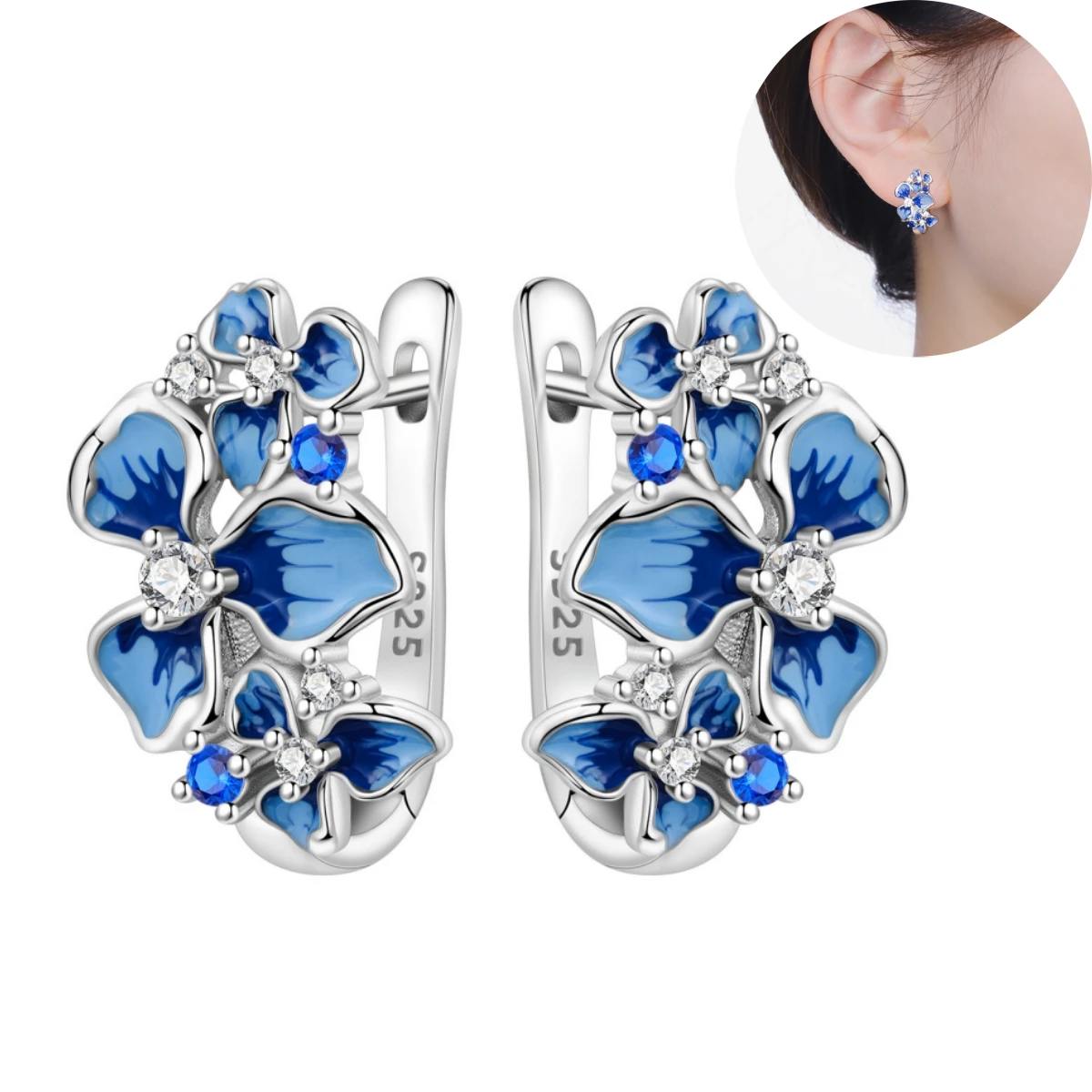 

Orstarry Original 925 Sterling Silver Blue Iris Flower Earrings Women Hoop Earring Anniversary Jewelry Trendy Gifts