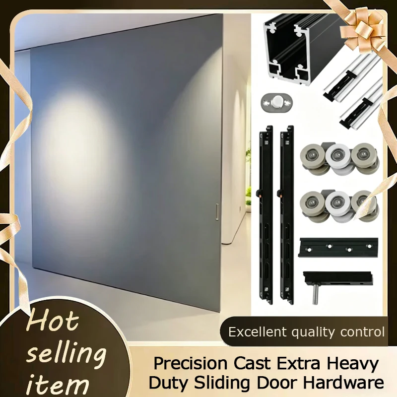 Extra Heavy Wide Wooden Door Sliding Track BiDirectional Damping Buffer Trolley Wheels Top Mount Hardware For Hotel Partition