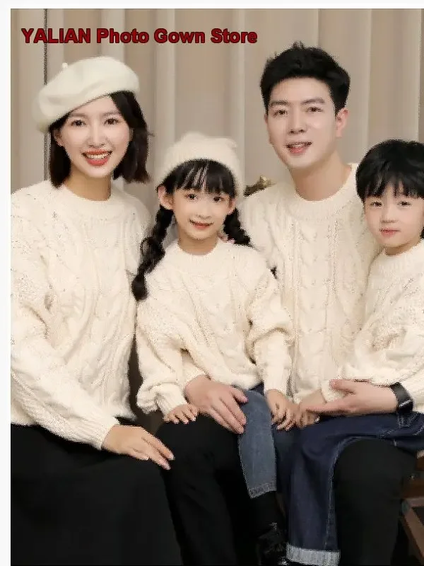 Zodiac Year Family Outfit Three-Four Person Boys Kids Girls Family Portrait Cable Knit Festive