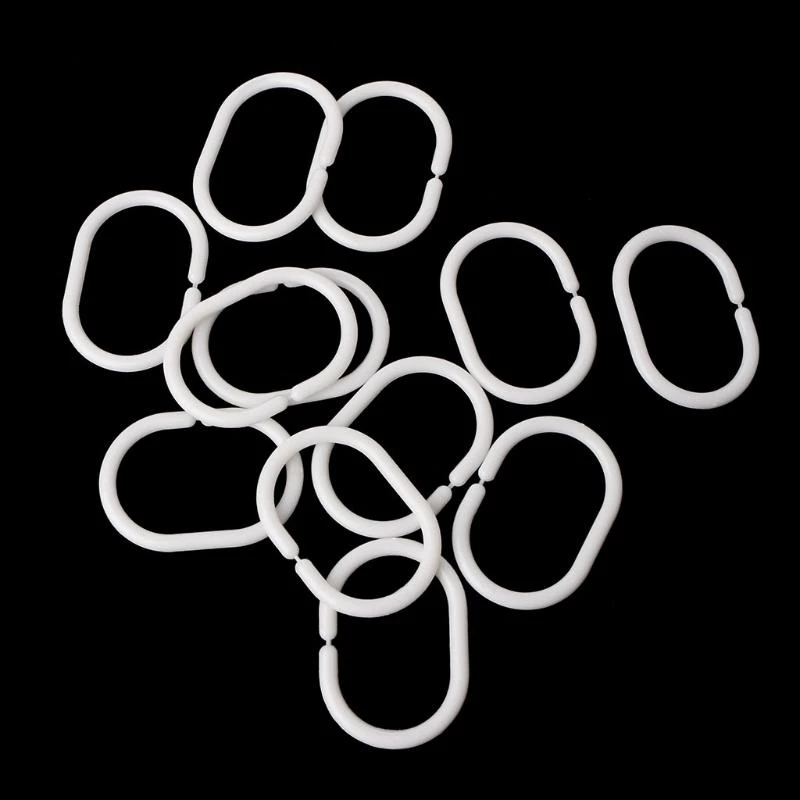 12pcs Shower Curtain Hook Hanger Plastic Rings Bath Drape Loop Clasp Accessories high quality，Portable Curtain Rings Hook Acces