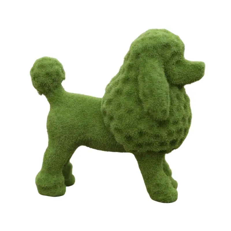 Flocked Dog Statue Resin Flocked Poodle Art Sculpture Green Sculpture Collectible Figurine For Home Patio Backyard Yard Lawn