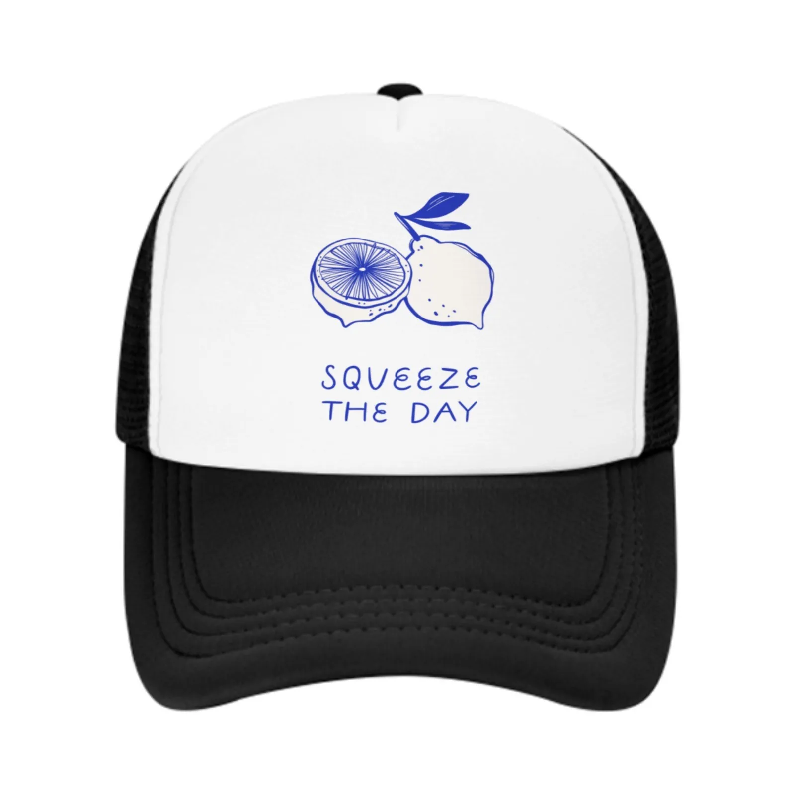 Squeeze The Day Lemon Graphic Trucker Hat Adjustable Mesh Breathable Baseball Cap for Unisex