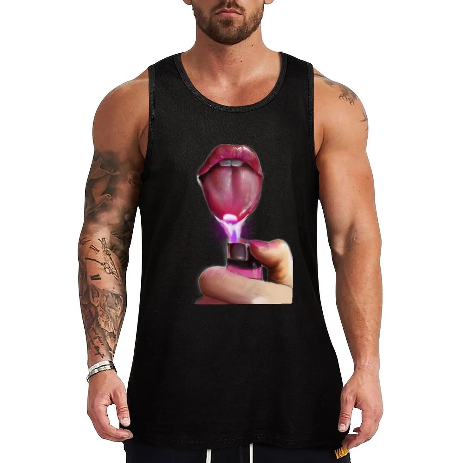 

Lips Only I Am A God Crazy Pink Tank Top Working vest anime top t-shirt Men's t-shirts man