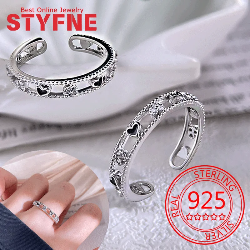 

925 Sterling Silver Women's ring Hollow zircon heart love ring Fine Silver Jewelry Anniversary Gift Bridal Ring